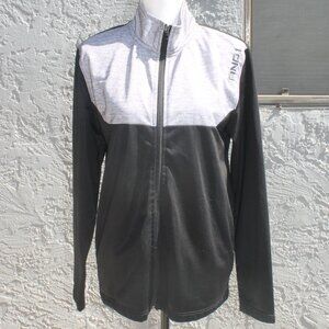 AND1 ATHLETIC JACKET MEN SIZE SMALL GRAY & BLACK FULL ZIP FRONT LONG SLEEVE LOGO